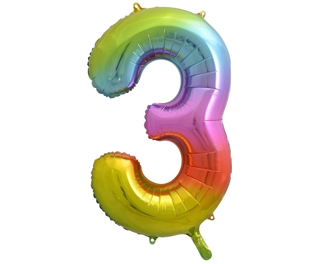 FOIL BALLOON DIGIT 3, RAINBOW, 85 CM HS-C34T3 GODAN